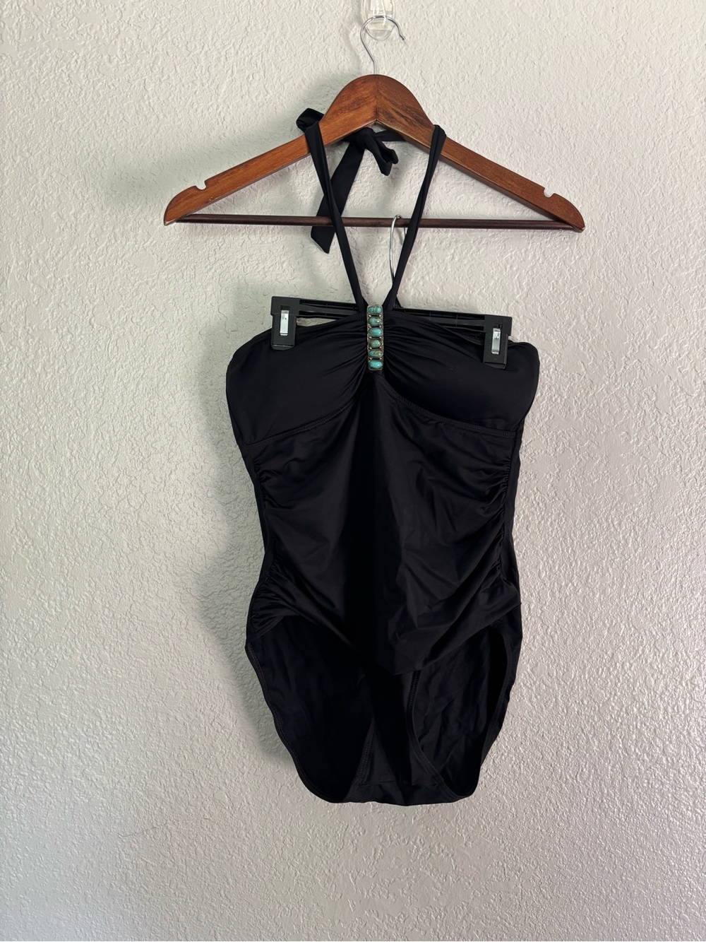 Lauren Ralph Lauren Black Halter One-Piece with Turquoise Accent